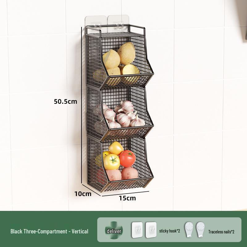 Wall-Mounted Scallion, Ginger & Garlic Storage Basket and Seasoning Box