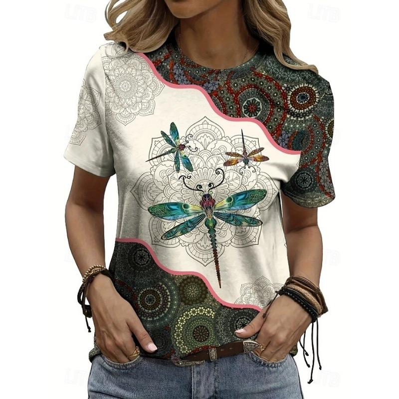 Women's T Shirt Print Graphic Animal Plants Vintage Classic Short Sleeve Neck Round Neck Regular Tops Summer