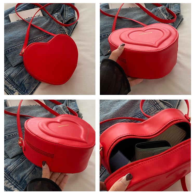 Fashi Heart Shape Crossbody Bags for Women Niche Design Solid Color Ladies Shoulder Bag Lightweight Female Love Handbags