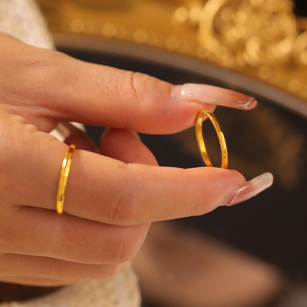 Retro Cold Plain Ring Smooth Ring Femininity Titanium Steel 18K Plated Real Gold Index Finger Ring