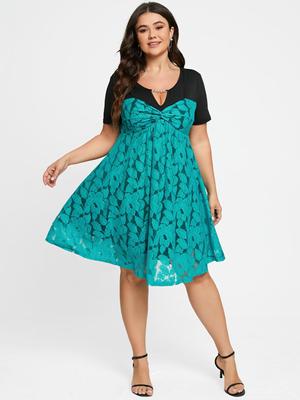 Rosegal Plus Size Chain Panel Twisted Double Layered Lace Dress