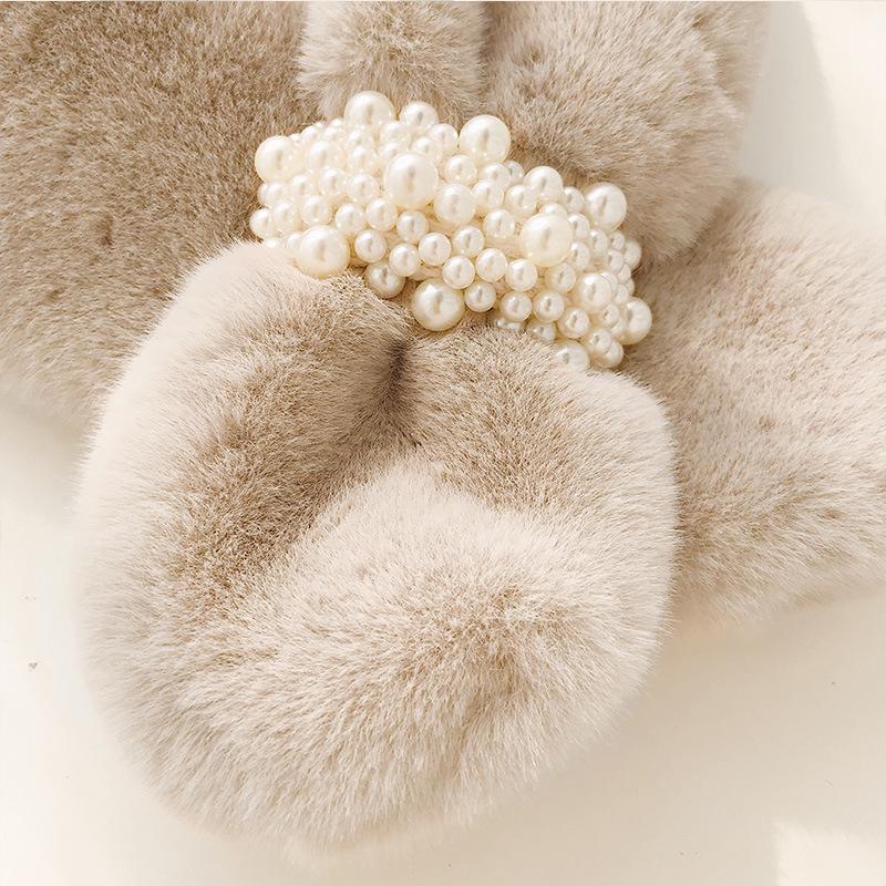 Women's Fur Collar Polyester Fiber Pearl Buckle Cross Thickening Imitation Fur Rex All-match Scarf