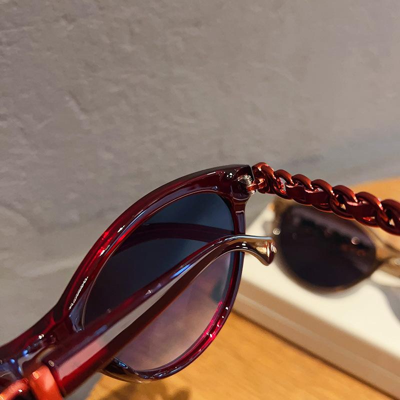 Vintage Cat Eye Sunglasses Women For Men  Sun Glasses Luxury Brand Designer Popular Punk Flower Chain Leather Eyewear Uv