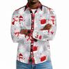 Men's Casual Long Sleeve Shirt with Christmas Print for Holiday Party and Fall