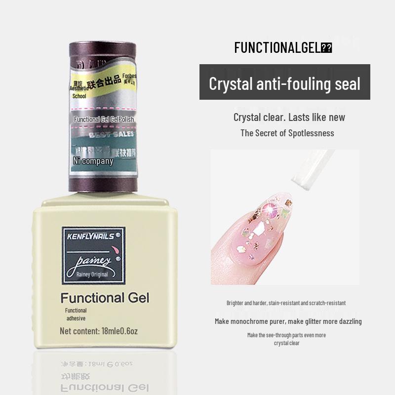 Rainie Nail Gel Builder: Strengthening Base & Tempered Top Coat with Matte Glass Sealer & Nail Tip Adhesive.