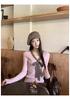 High-End Pink Knit Cardigan with Core-Spun Yarn Design for Autumn/Winter