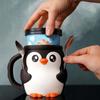 Ice Cream Holder 16oz Ice Cream Cup Spoon Slot Secret Snack Drawer Cute Penguin Design Storage Organizer For Snack Dessert Home