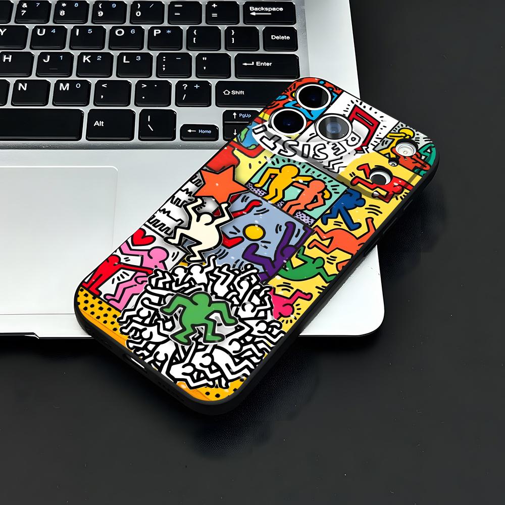 Künstler K-H-haring Handyhülle Für IPhone 17 Air 16 E Pro Max 15 14 13 Mini 12 Pro 11 Max Plus Schwarze Weiche Hülle