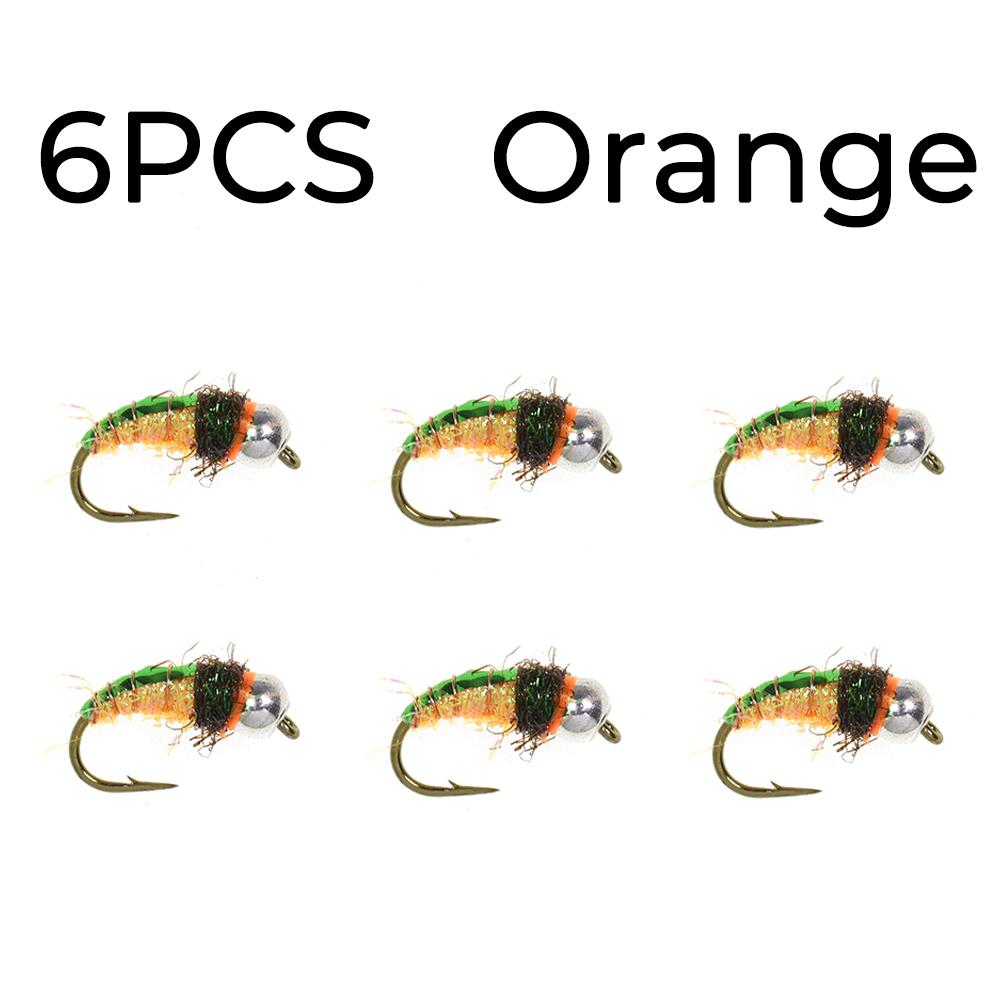 6PCS Bead Head Ice Silk Nymph Fly Fishing Lure, Sharp High Carbon Hook Sinking Bait for Trout Minnow Panfish