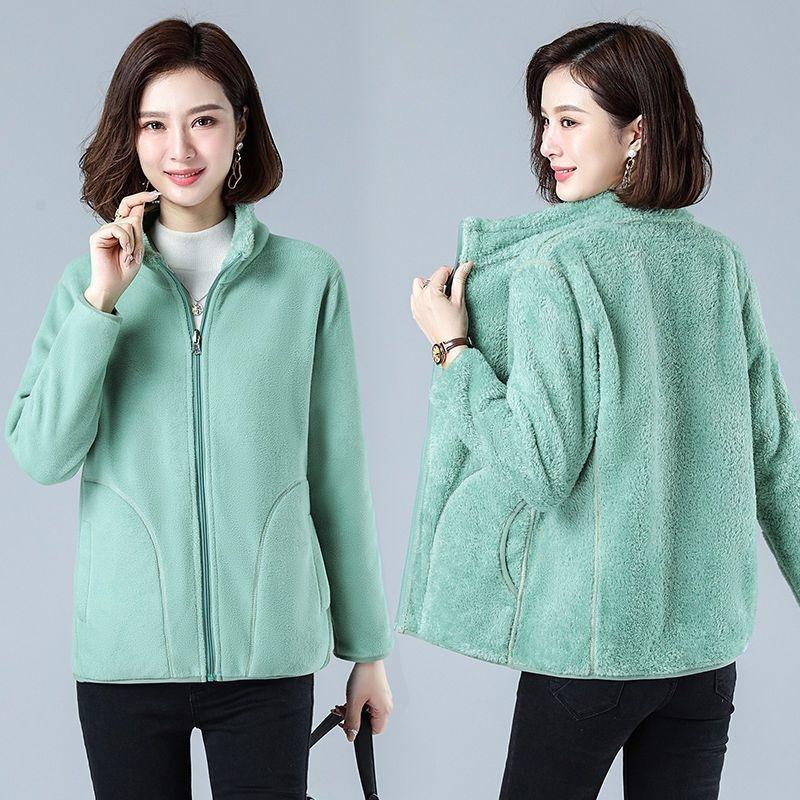 

Флисовая женская верхняя одежда, модная универсальная зимняя спортивная утепленная двухсторонняя теплая куртка для женщин L зелёный