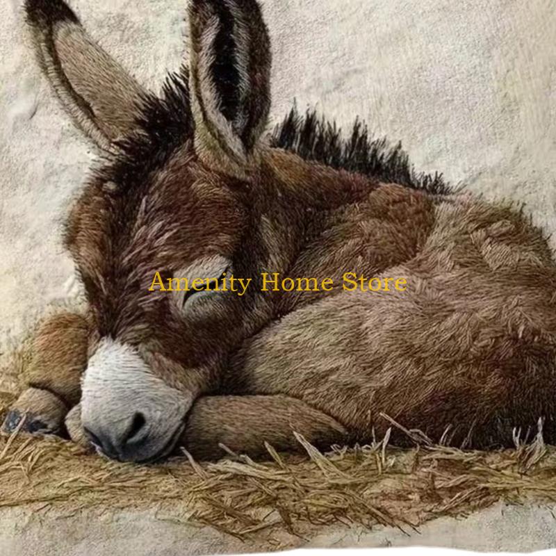 F26C Multifunctional Plush Cushion Cover Features Fun Donkey Pattern for Sofa Bed Decoration