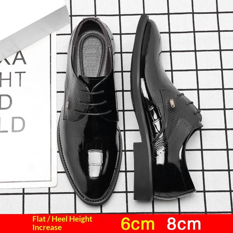 Mens Elevator Shoes 6/8CM Height Increase Invisible Hidden Formal Oxford Derby Leather Dress Shoes for Wedding Business Lace Up