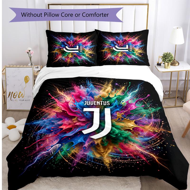 Juventus FC Pattern Printed 3PCS Bedding Set Soft Skin-Friendly Washable Duvet Cover & Pillowcases Set All Season Bedroom