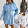 INS Fashion Fashion Long Sleeve Waist Dress Shirt Skirt Blouse Shirt Mini Dress