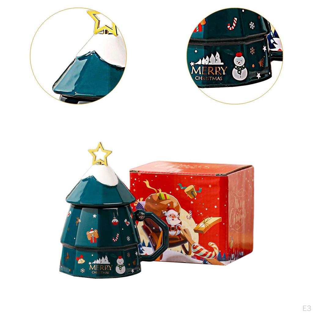 Keramische Kerstmok Koffie Drinkgerei met Deksel en Handvat Melk Uniek Schattig Kerst