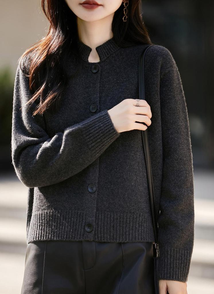 Women's Pure Wool Seven-Stitch Knit Stand Collar Coat Cardigan