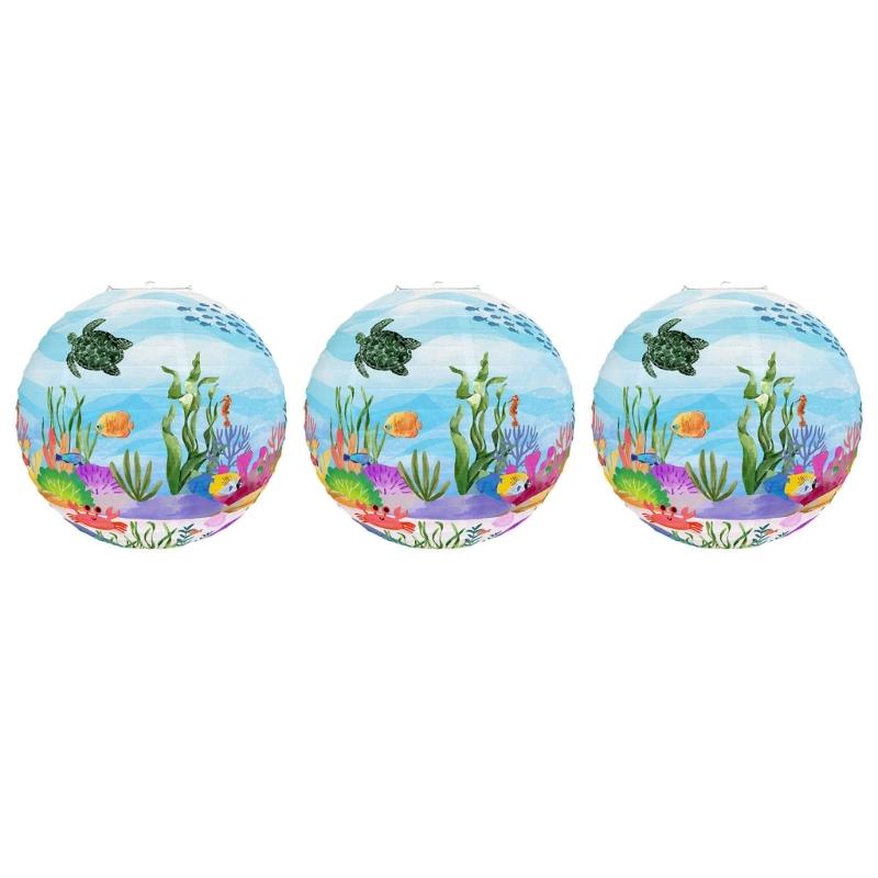 

Set of 3 Durable Paper Hangings Ornament Ocean Themed Lanterns Durable Crafted Decors for Indoor/Outdoors Use светло-синий