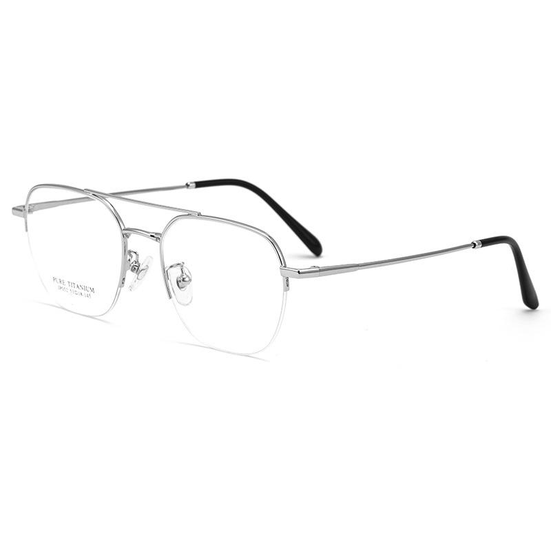Ultralight Pure Titanium Classic Double Beam Men Glasses Frames Pilot Retro Square Spectacles Frame Gmei Optical JP052 серебряный