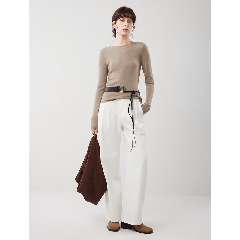 ELLE Women's French Minimalist Round Neck Knit Sweater