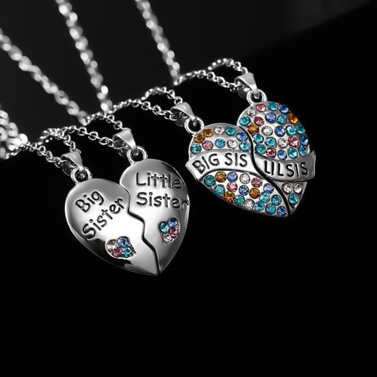 2Pcs/Set Sister Love Necklace Big Sister And Little Sister Necklaces Rainbow Heart Charm Necklace