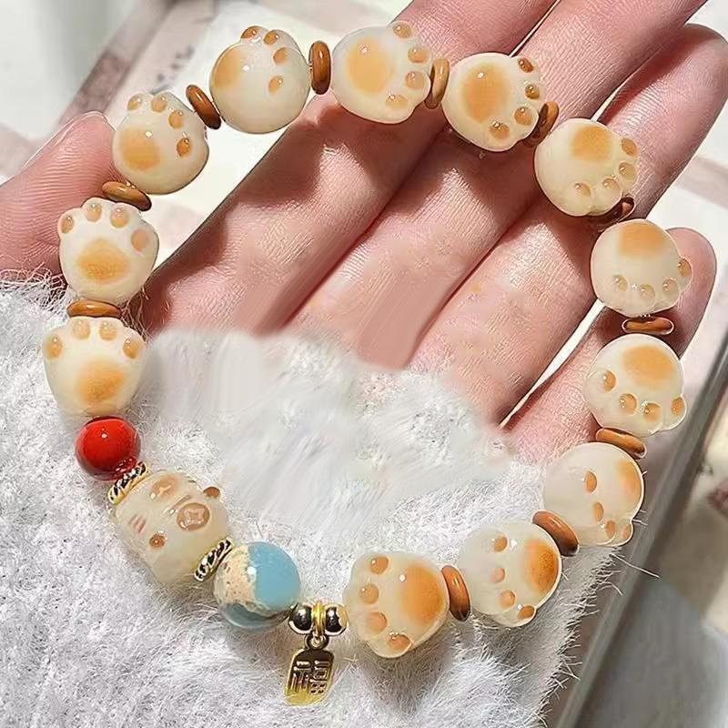 Cartoon Resin Cat Claw Lucky Cat Bracelet For Women Chinese Style Small Cute Ethnic Jewelry Couple Student Birthday Gift