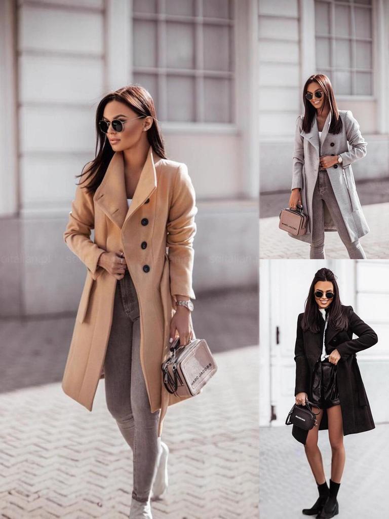 Europäische & Amerikanische Damenmode 2025 Herbst/Winter Zweireihiger Einfarbiger Slim-Fit Wollmantel