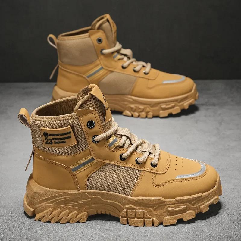 Buty męskie Outdoorowe Buty Jesień Zima Retro Buty robocze Modne Gruba podeszwa Sportowe Sznurowane Wygodne Ciepłe Botki