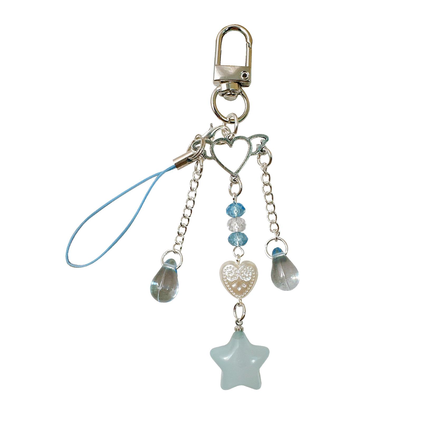 

Charming Beaded Star Keychain With Pearlescent Accents For Keys Bags Or Phone Durable Acrylic Trendy Accessory синий