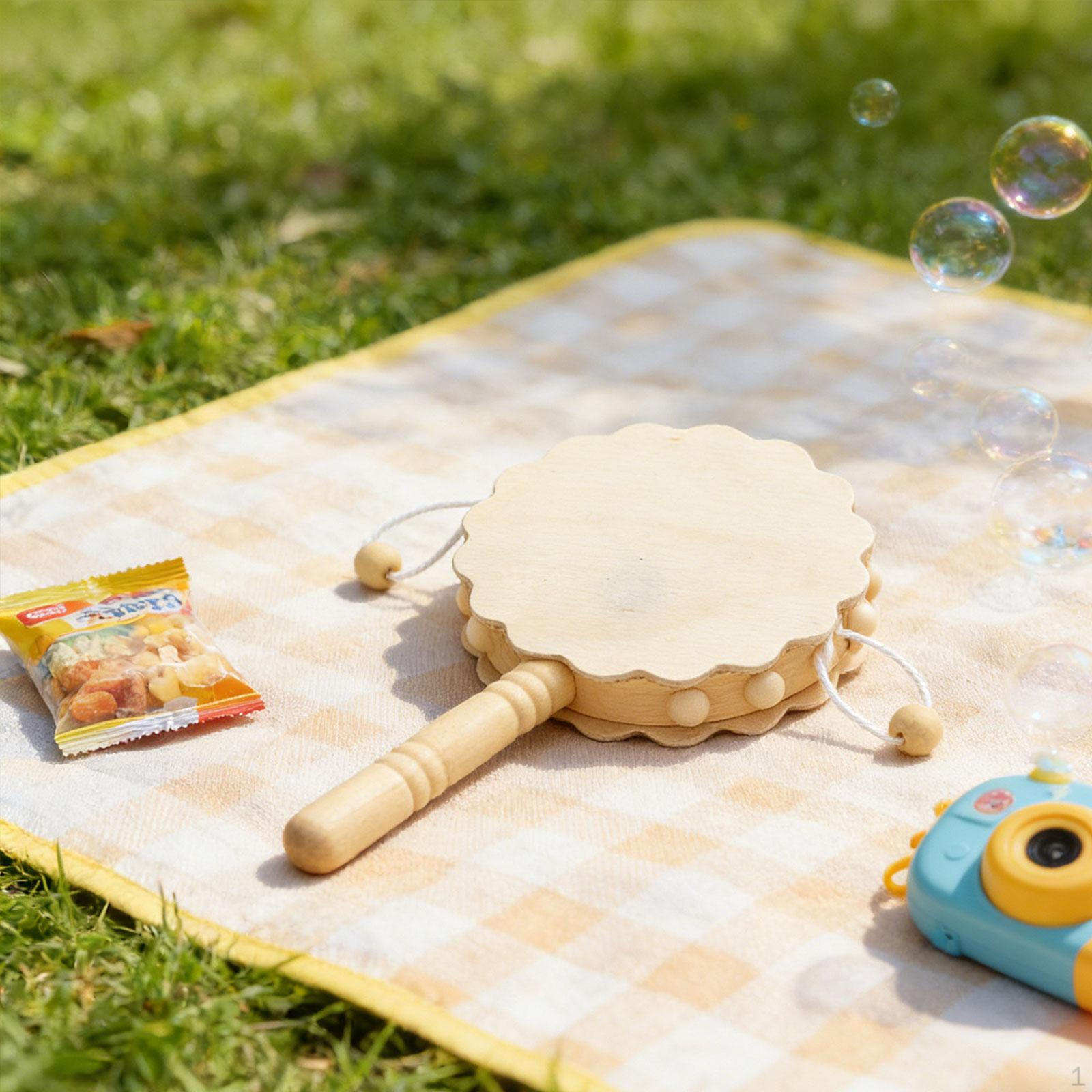 7 Pieces DIY Wooden Rattle Drum, Blank Unfinished Crafts Drum Toy, Music Instrument Project for