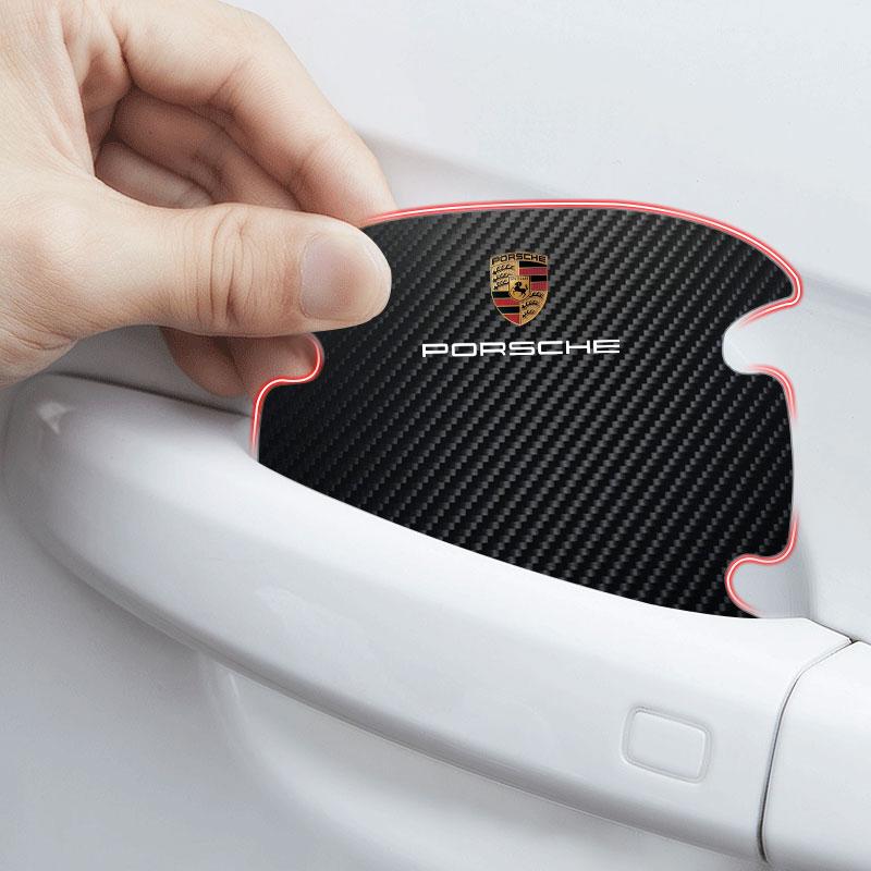 4KS Ochranná samolepka kliky dveří auta Znak Dekorace Styling Pro Porsche Boxster Cayenne Panamera Macan Cayman 911 918 996 917 991