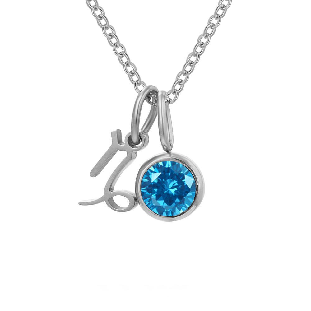 eManco Zodiac Rune Necklace with Rhinestone Birthstone in Stainless Steel