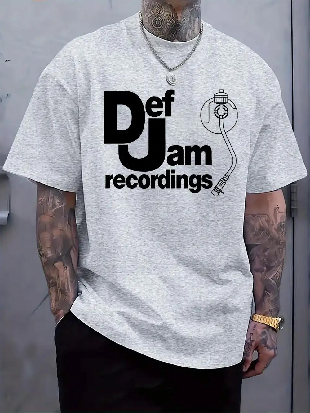 Def Jam Recordings Graphic Tee - Casual Crew Neck Short Sleeve T-shirt with DJ Headphone Design L