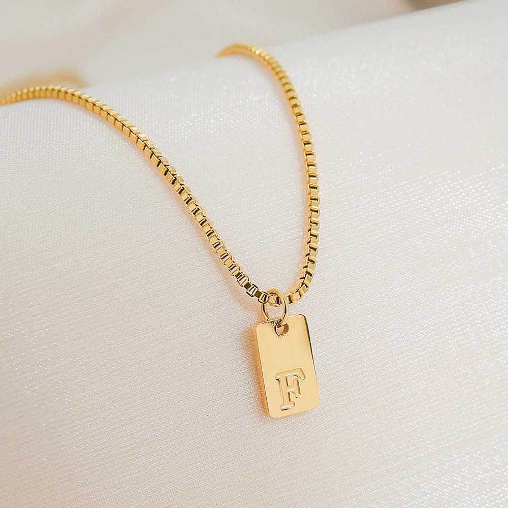 Square Brand 26 English Letters Pendant Necklace Daily Versatile Accessories