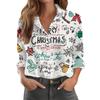 Women's Christmas Print Casual Half-Open Collar Long Sleeve Shirt