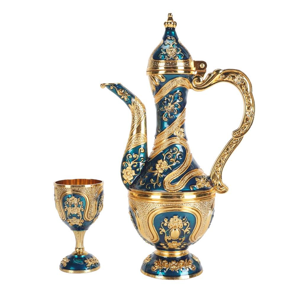 8pcs With Tea Tray Turkish Tea Set Gold Blue Tea Pot Cup Set Tea Sets Tea Glass Set  For Party