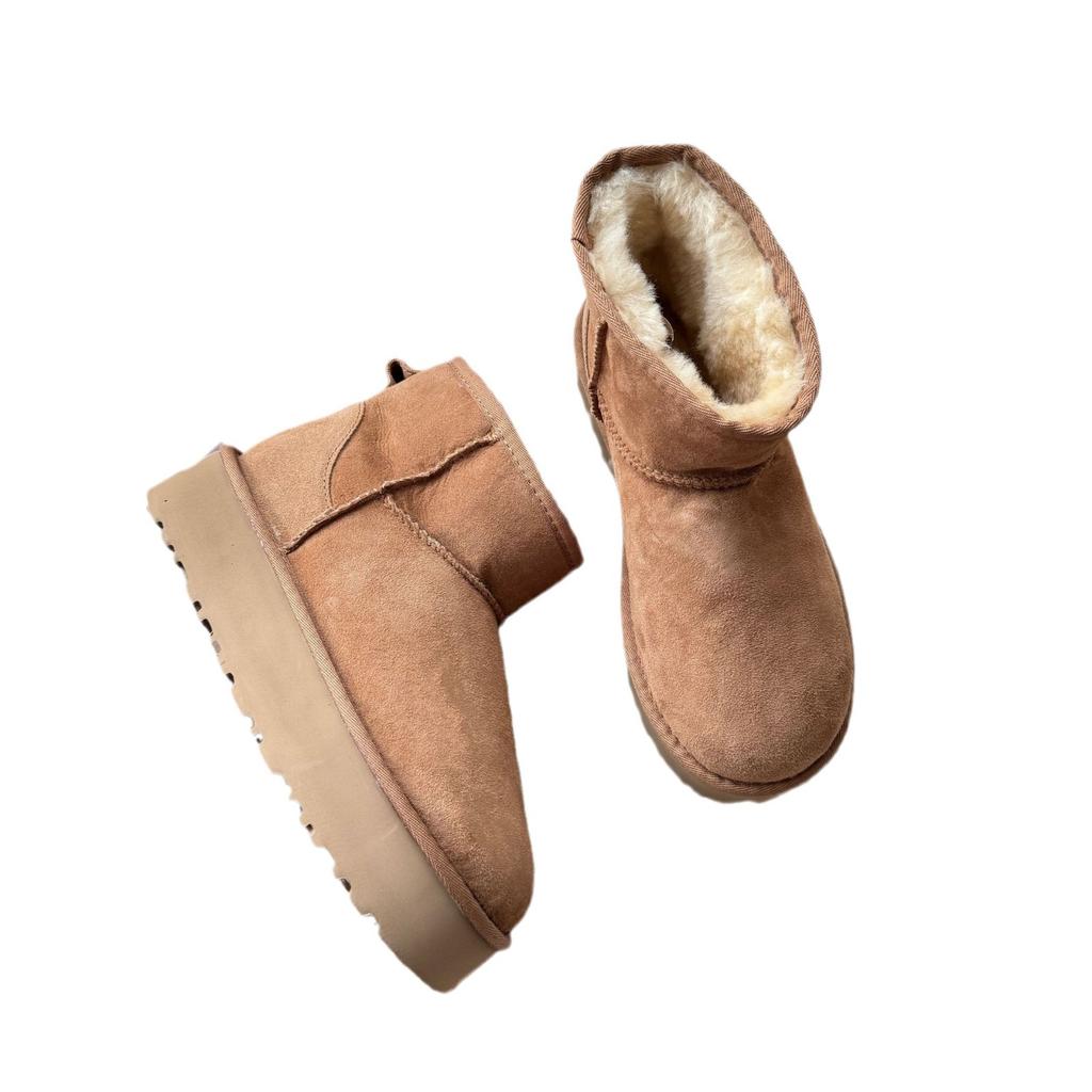 Thick-soled snow boots women's Henan Sangpo fur integrated heightening short tube wool velvet cotton shoes winter leather boots
