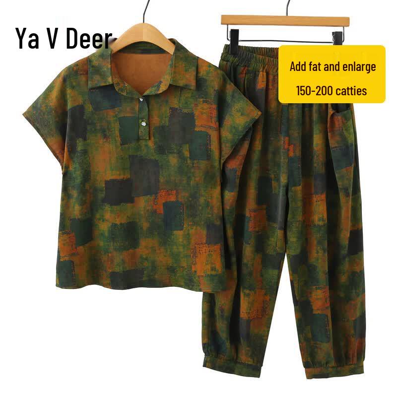 Yalu Women s Plus Size Summer Loose Two-Piece Short-Sleeve Set 6XL