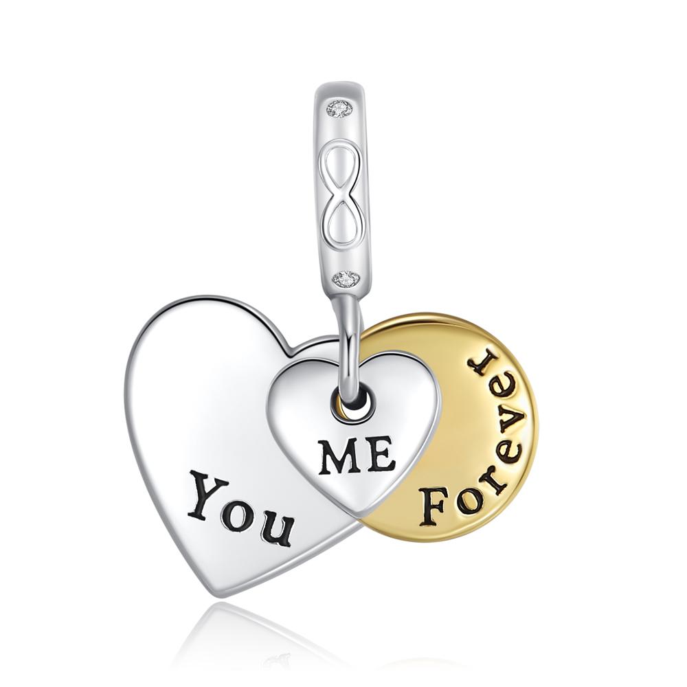 Romantic Copper Handwritten Love Beads Forever & Always Soulmate Dangle Charm Fits Bracelet & Necklace Wedding Gift