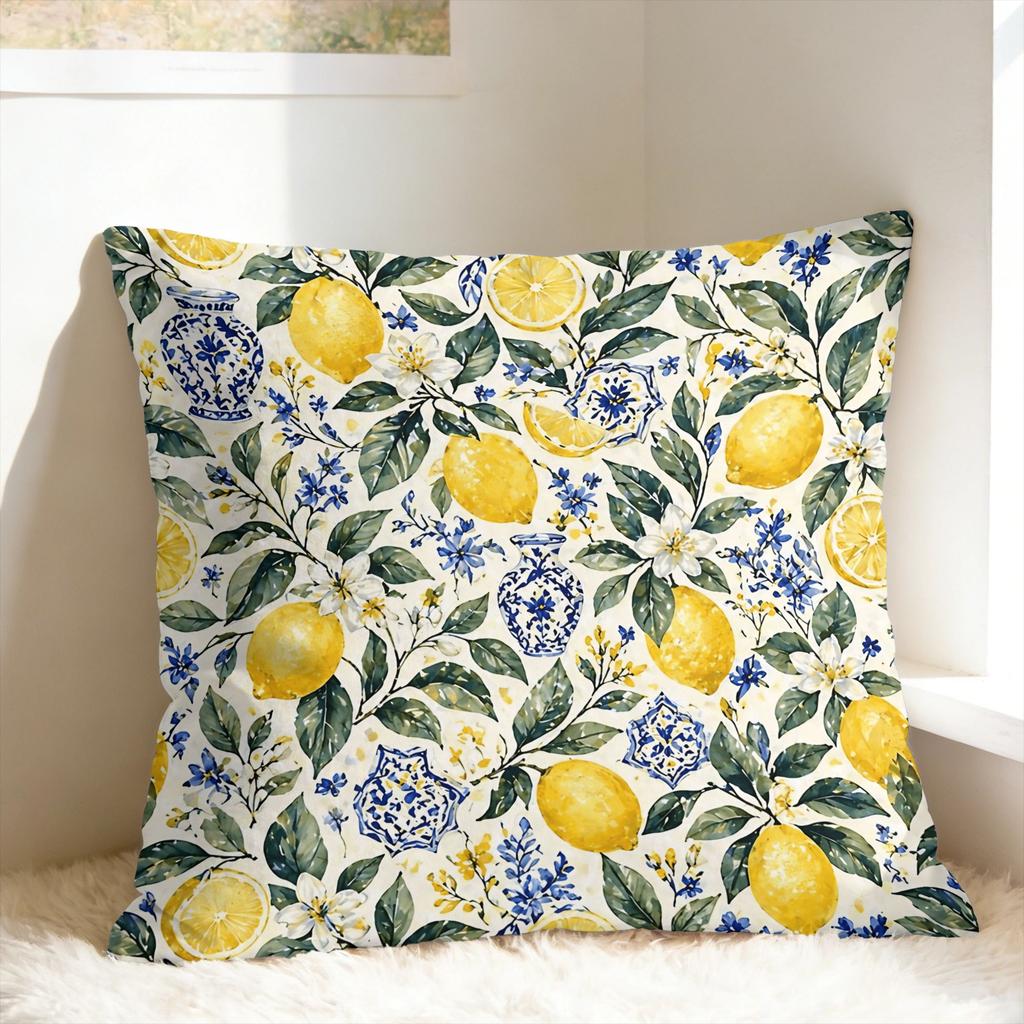 Lemon and Blue Pattern Pillow Case Soft Pillow Cover For Sofa Car Home Decor Novelty Cushion Cover