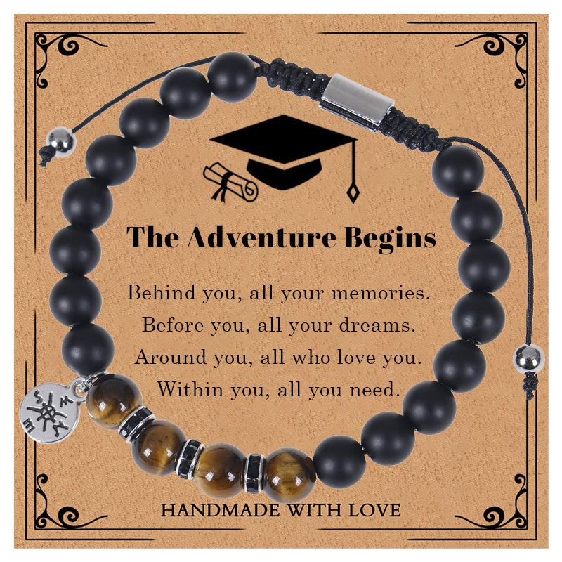 Creative Natural Stone Compass Bracelet Tiger Eye Stone Black Magnet Bead Bracelet Weaving Graduation Season Gift