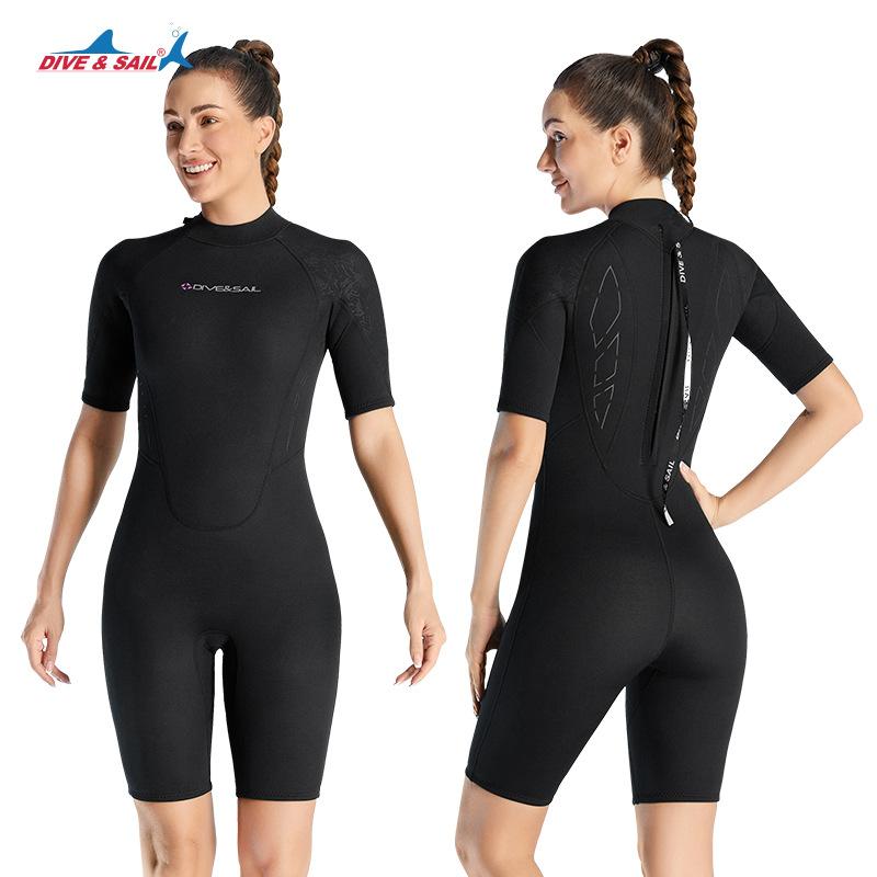3mm One-piece Women's Diving Suit Short-sleeved Shorts Thick Warm Snorkeling Surfing Cold-proof Swimsuit
