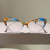 Irregular Pattern Contrasting Plastic Cat Eye Frame Reading Glasses Casual and Fashionable Anti Blue Light Presbyopia Eyeglasses