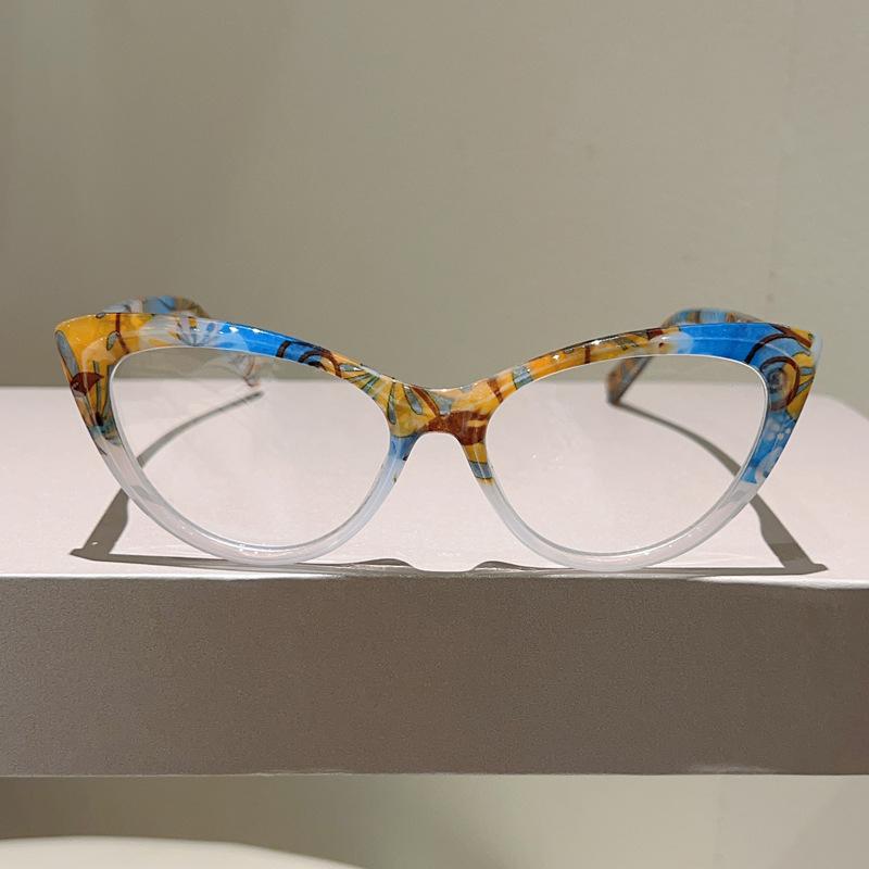 Irregular Pattern Contrasting Plastic Cat Eye Frame Reading Glasses Casual and Fashionable Anti Blue Light Presbyopia Eyeglasses