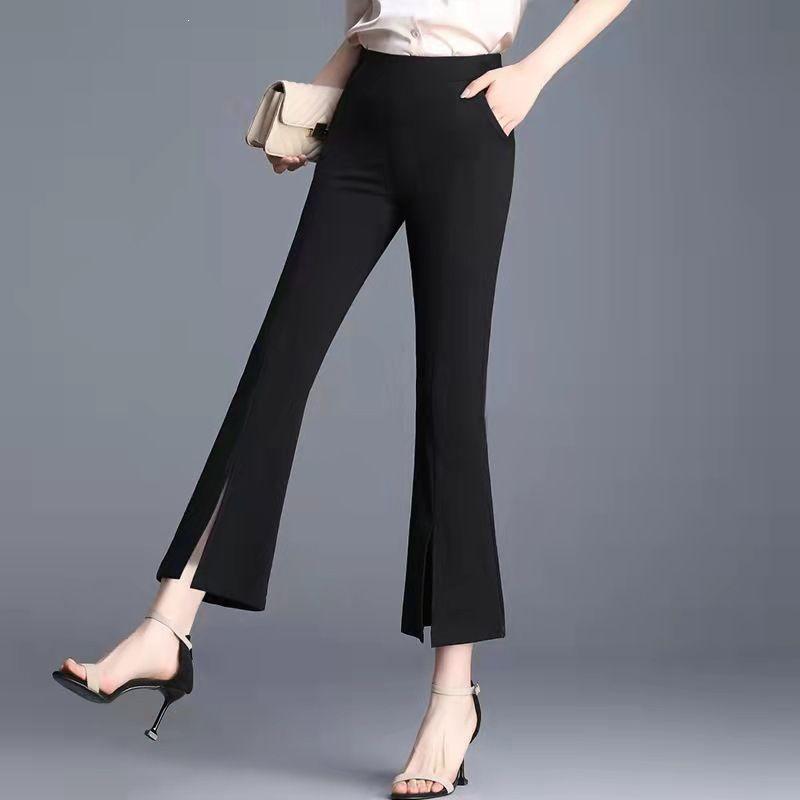 High-Waist Micro-Flare Pants - Women's Korean Style, Spring/Summer New Arrival, Versatile and Fashionable with Slit Detail.