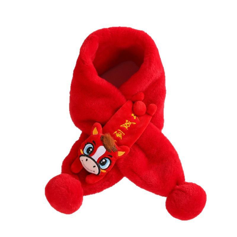 Red Plush Children's Scarf: Faux Rabbit Fur Neck Warmer for Autumn and Winter
