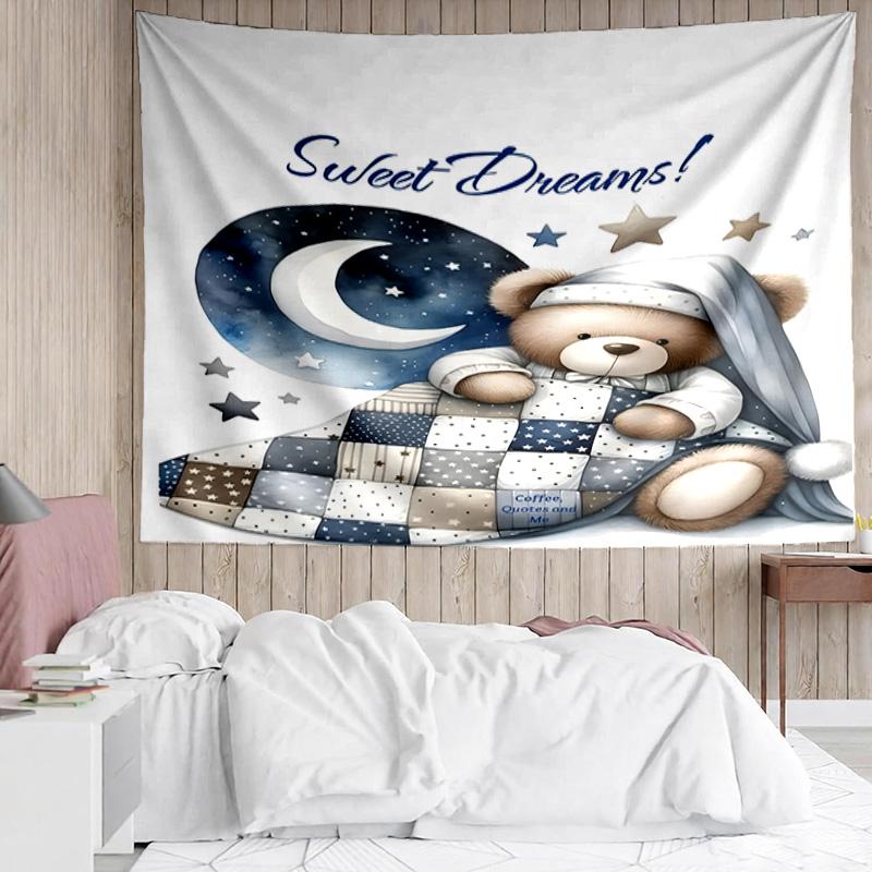 1PC Teddy Bear Night Sky K-pop music group Tapestry Accessories for Bedroom,Livingroom, dormitory Room Wall Decor Fan Birthday Gifts