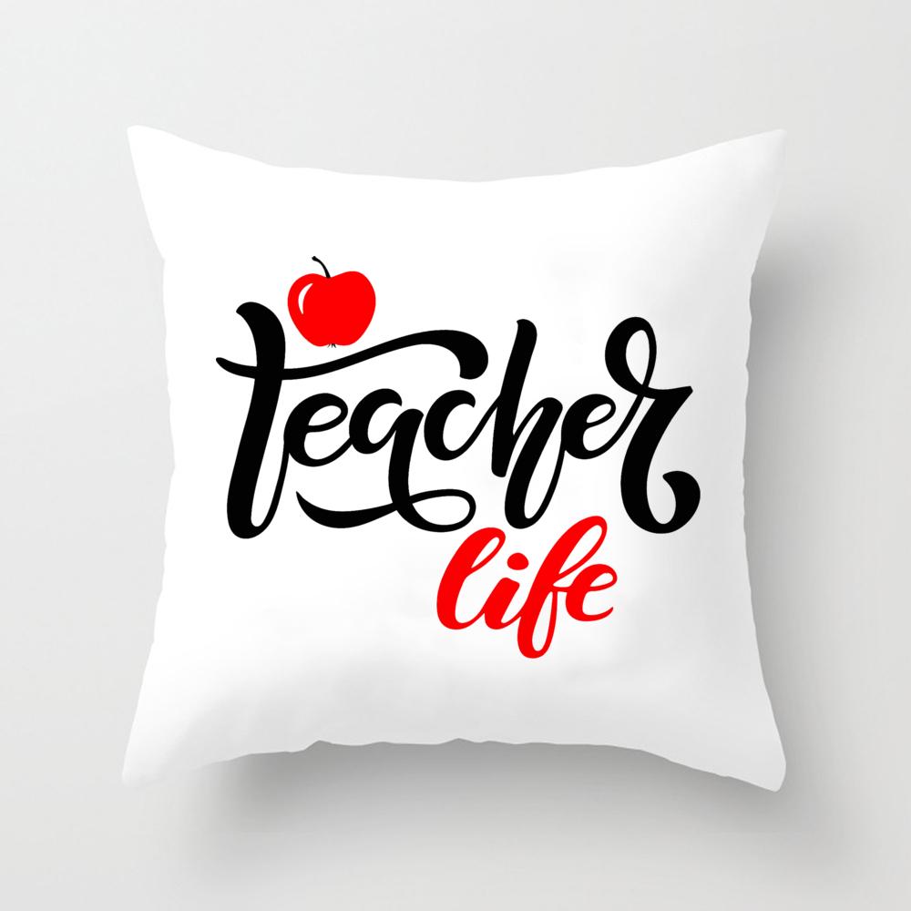 Teacher Life&Teacher Love Inspire Square Pillow Case Teacher's Day Gift Pillow Case Cushion Cover Bedroom Party Decoration