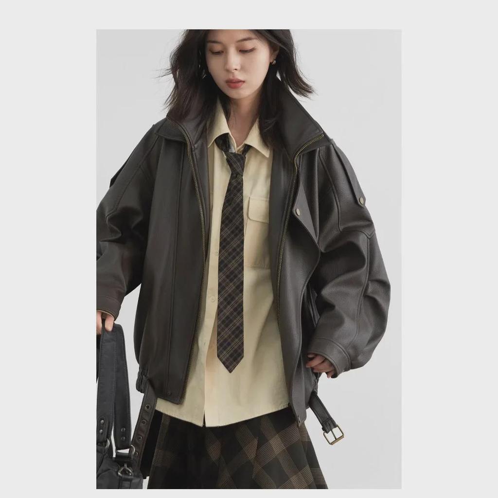 CHICVEN "Roaming In Autumn" Retro Stand Collar PU Leather Motorcycle Jacket