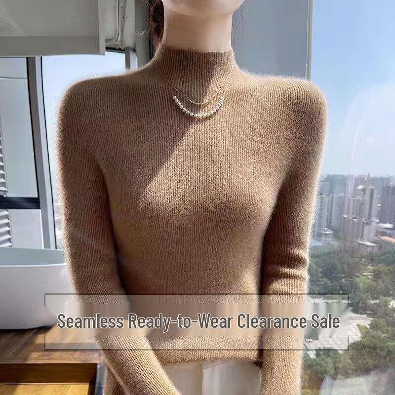 Damen Kaschmir Pullover mit halbem Rollkragen, figurbetont - Nahtlose Herbst/Winter Strickware