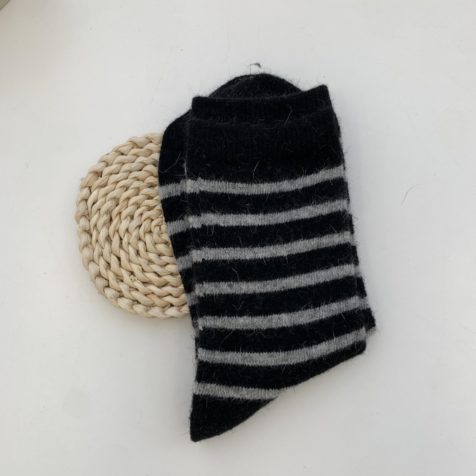 

Женские носки с кроличьей шерстью, повседневные полосатые кашемировые шерстяные длинные носки, женские зимние толстые теплые уличные тепловые носки, подарки